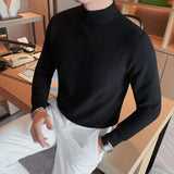 Riolio  Smart Casual Spring Autumn New Men Sweaters Mock Neck Solid Waffler Fashion Luxury Business Long Sleeve Pullovers Knitted Tops