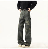 Riolio High quality Jeans Leopard Personality design Pockets Jeans Male American Style High Street Denim Pants Classic Denim Trousers