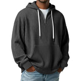 Riolio  Men's Ribbed Knit Half-Zip Hoodie Casual Oversized Pullover Sweatshirt with Kangaroo Pocket