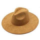 Riolio  European US New 9.5cm Big Brim Suede Top Hat for Women Men Fashion Peach Heart Top Jazz Fedora Hats for Party Wedding Felt Cap