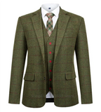 Riolio fashion suits for men 3 Piece Green Woolen Plaid Men Suits Slim Fit Wedding Groom Tuxedo Notch Lapel Business Party Set Costume Homme Jacket Vest Pant