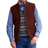 Riolio  Men Vest Brown Herringbone Single Button Stand Collar Waistcoat For Wedding Business Banquet Work Daily Casual Men Suit Vest