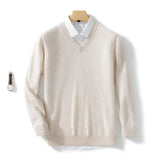 Riolio  Men's Cashmere Warm Pullovers Sweater V Neck Knit Autumn Winter Fit Tops Male Wool Knitwear Jumpers Bottoming shirt Plus Size