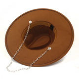 Riolio  Chain Decor Fedora Hat for Women Men Wide Brim Peach Heart Top Felted Hat Jazz Cap Winter Autumn Panama Khaki Luxury Hat Chapeau