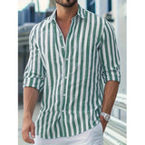 Riolio  Men's Long Sleeve Striped Button Down Shirt New Fashion Casual Turn Down Collar Top