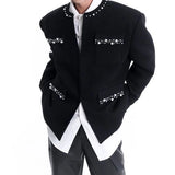 Riolio  Mens Y2k Faux Pearl Detail Padded Shoulder Casual Jacket Autumn Streetwear Fashion Minimalist Youth City Boy Outerwear