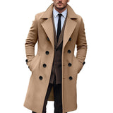 Riolio  Mens Winter Doublebreasted Lapel Trench Coat Business Style Gentleman Overcoat Long Jacket Outwear for Cold Weather
