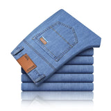 Riolio New Ice Silk Thin Denim Jeans For Men Blue Straight Stretch Cotton Pants Business Casual Lightweight Trousers Spring Summer