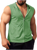 Riolio  Mens Workout Hooded Tank Tops Zip Up Sleeveless Gym Shirts Muscle T Shirt Summer Bodybuilding Vest Solid Color Hoodies T Shirt