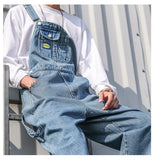 Riolio Overalls Men Denim Jumpsuit Straight Jeans Hip Hop Big Pocket Wide Leg Cargo Pants Fashion Casual Loose Male's Rompers Trousers