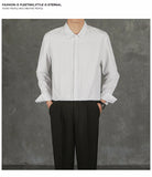 Riolio  New Naples Business Men Shirts Light Luxury Textured Lapel Striped Long Sleeve Cardigan Leisure Premium Commuter Blouse S-4XL