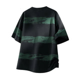 Riolio  Men's Rock Tyle Distressed Stripe Vintage Washed Ink Tain Print Loose Fit Crew Neck T Shirt Hip Hop Streetwear Casual
