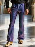 Riolio  Men's Shiny Metallic Sequin Flared Pants Disco Party Bell Bottom Trousers Elastic Waist Sparkly Nightclub Costume