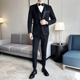 Riolio  ( Jacket + Vest + Pants ) High-end Brand Boutique Fashion Men's Casual Business Black Smoking Suit Groom Wedding Dress Tuxedo