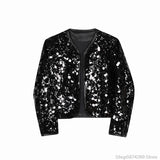 Riolio Shiny Sequins Jacket for Men Black Silver Sparkle Long Sleeve Casual Bomber Jacket Male Party Club Fashion High Street Coats