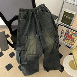 Riolio  Trendy Men's Workwear Denim Pants Autumn Winter New Vintage American Sle Loose Wide Leg Floor-Length Pants