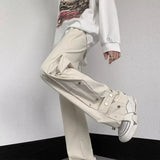 Riolio  American Overalls for Men Women Trendy Loose-breasted Casual Sports Straight Wide-leg Pants