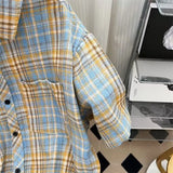 Riolio Checkered shirt men's summer casual loose jacket American trend thin style couple daily versatile retro plaid short sleeve shirt