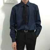 Riolio  Autumn New Korean Style Loose Casual Solid Color Shirt Men's Retro Slim Square Collar Long-sleeved Business Base Shirt
