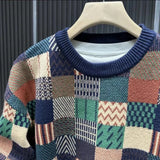 Riolio  Autumn Winter New Fashion Round Neck Long Sleeve Plaid Men's Clothing Hoodies Printing Patchwork Pullovers Korean Trend Chic Top