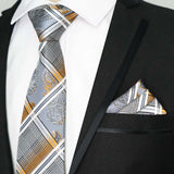 Riolio  Newest Tie Set 8CM Mens Necktie Handkerchief Neck Ties Sets For Man Yellow Color Plaids Stripes Jacquard Cravat Business Party