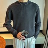 Riolio  New Korean Retro Men Basic Sweater Luxury Knitted Solid Color O Neck Long Sleeve Pullover Casual Slim Premium Quality Knitwear