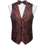 Riolio Luxury Black Paisley Silk Suit Vest for Men Bow Tie Handkerchief Cufflinks Wedding Party Formal Tuxedo Waistcoat