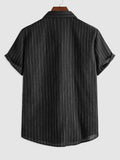 Riolio Striped Shirt for Men Cotton Short Sleeves Button Blouses Casual Turn-down Collar Shirt Summer Streetwear Overshirts Tops