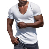 Riolio Men White Basic T-shirts Breathable Knitted T Shirt Tops Short Sleeve Slim Summer Oversized Loose Elastic Sport Fitness T Shirts