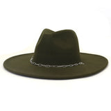 Riolio  Chain Decor Fedora Hat for Women Men Wide Brim Peach Heart Top Felted Hat Jazz Cap Winter Autumn Panama Khaki Luxury Hat Chapeau