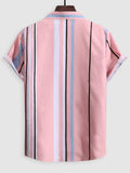 Riolio Multicolored Striped Shirts for Men Button-Up Short Sleeve Turn-down Collar Shirt Summer Streetwear Casual Tops