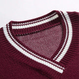 Riolio  Vintage Sweater Y2K Knitted Letter Patchwork Racing Sports Jumper Streetwear Hip Hop Casual Baggy V-Neck Long Sleeve Pullover