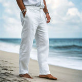 Riolio  Spring Men Straight Pants High Waist Linen Solid Color Casual Pants Breathable Comfortable Premium Beaches Daily Leisure Trouser
