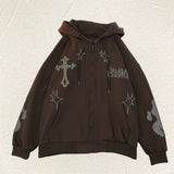 Riolio Autumn and Winter Hoodie Embroidered Cross Fire Jacket Plus Cashmere Lovers Loose Sweater