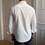 Riolio Spring Leisure British Business Shirt Design British Men Cuba Collar Slim Solid White Shirt Camisa Social Masculina Men Shirt