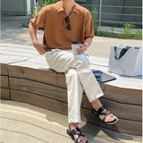 Riolio New Summer Simple Retro Men Polo Shirt Leisure Vintage High Quality Knit T-shirt Casual Korean Style Loose Breathable Tops M-2XL
