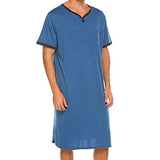 Riolio Men's Short Sleeve Thin Lengthened Leisure Pajamas Loose Skin Friendly Cotton Robes Homewear Bathrobes Vintage Nightgown M-3XL