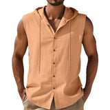 Riolio  Loose Casual American Style Men's Summer Linen Hooded Sleeveless Shirt Hip Hop Trendy Top Comfortable Breathable Garment