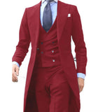 Riolio  3 Pieces Jacket+Vest+Pant New Arrivel Long Coat Designs Chinese Green Men Suit Gentle Tuxedo Prom Blazer