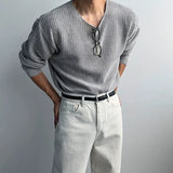 Riolio  New Korean Fashion Men T-shirt Luxury Knitted Solid Color O Neck Long Sleeve Tees Casual Premium Quality Textured Knitwear M-3XL
