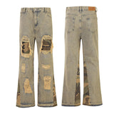 Riolio  American Spring and Autumn Men and Women Trendy Personalized Splicing Straight leg Jeans Couple Loose Retro Casual Pants y2