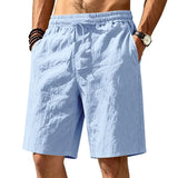 Riolio  Men Linen Blend Elastic Waist Drawstring Casual Beach Shorts