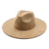 Riolio  European US New 9.5cm Big Brim Suede Top Hat for Women Men Fashion Peach Heart Top Jazz Fedora Hats for Party Wedding Felt Cap