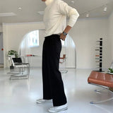 Riolio New Korean Fashion Men Sweater Light Luxury Trendy Turtleneck Knit Solid Color Pullover Leisure Retro Long Sleeve Basic Knitwear