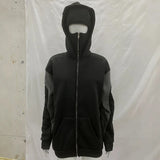 Riolio  Zipper Fashion Hip Hop Streetwear Autumn Winter Trend Coat American Dark Gothic Black Gray Color Matching Masked Hooded Hoodie