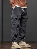 Riolio  Spring Autumn Men's Elastic Waist Casual Pants Stretch Straight Drawstring Harem Jogging Sports Trousers Fashion Male Clothing