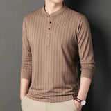 Riolio  Men Long Sleeve Spring Autumn Fashion Polo Shirts Stand Collar Business Half Open Collar Bottoming Striped Slim Comfortable Tops