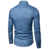 Riolio Autumn Men's Pocket Panel Leather Long Sleeve Shirt Anti Denim Versatile Slim Fit Shirt