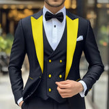 Riolio  3-Piece Jacket+Vest+Pant Elegant Groom Wedding Tuxedo Set Suit Men's Black Suit Peak Lapel Blazer Slim Fit Outfit