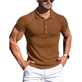 Riolio New Summer Polo Men Solid Stripe Fitness Elasticity Short Sleeve Polo Shirts for Men Fashion Stand Collar Mens Shirts